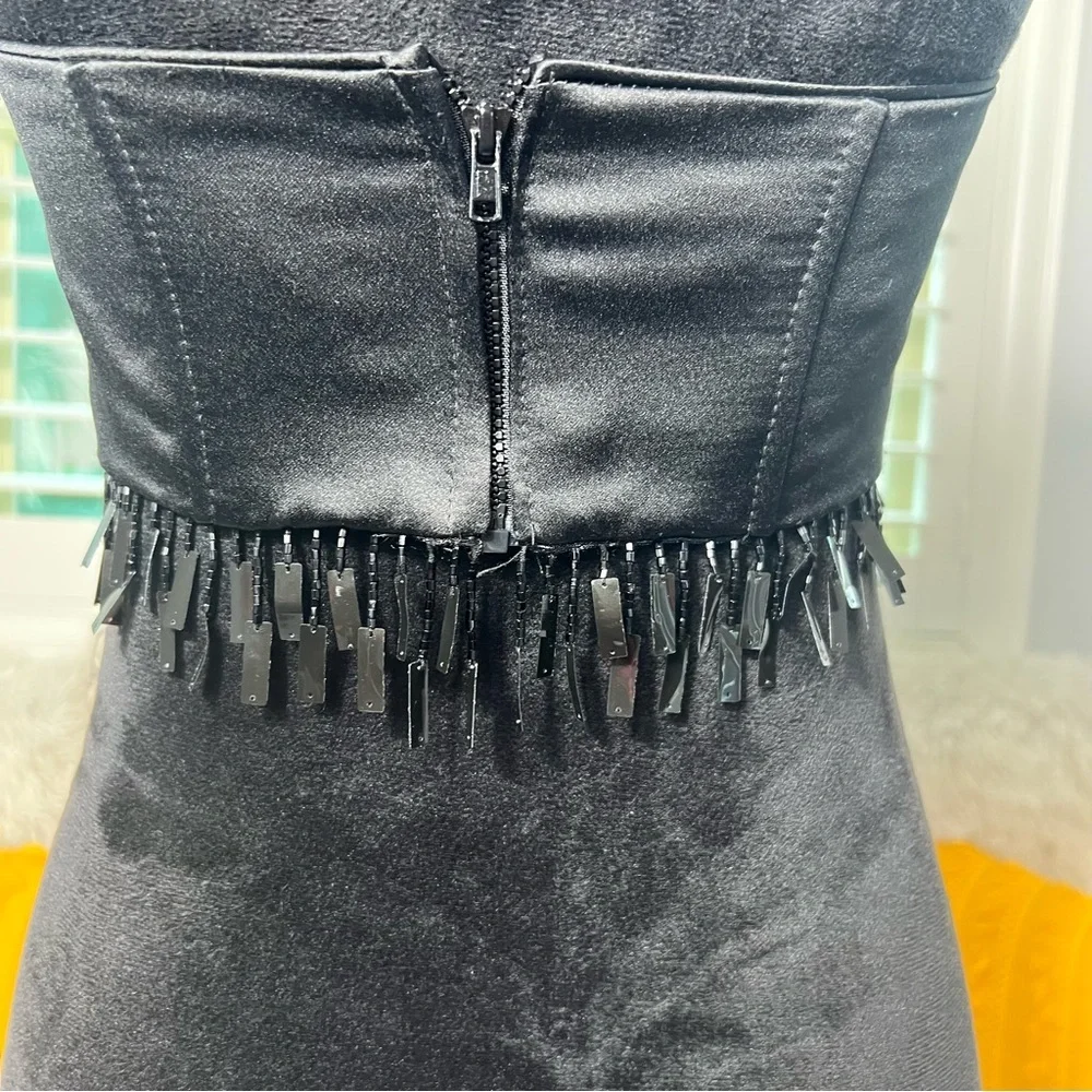 Vintage Y2K Jessica McClintock Millennium 2000 Black strapless fringe crop top - Picture 8 of 16